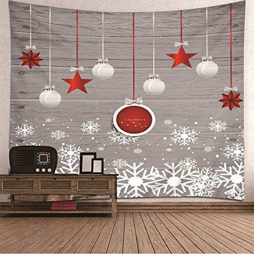 Banemi Wandteppich Hippi, Weihnachtskugeln mit Schneeflocken Grau Weiß Rot Polyester Gobelin Mitarbeiter 240X220cm