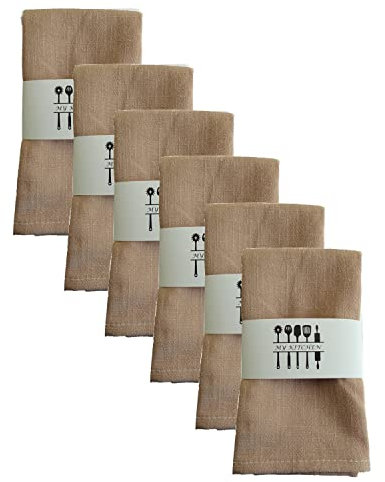 6er Set Stoffservietten Leinenservietten Baumwolle 100% Natur Leinen Tischdekoration Küche Esstisch Abendessen Cafe Restaurant 40*40CM Familienessen Hochzeiten Cocktail Startseite Weihnachten (Khaki)