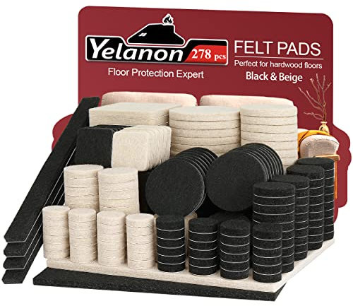 Yelanon Filzgleiter selbstklebend 278 Stück, Schneidbarer Filz für,Kratzfeste Möbelgleiter für Stühlemöbelgleiter,Möbelgleiter,Chair Leg Floor Protectors, Schwarz + Beige