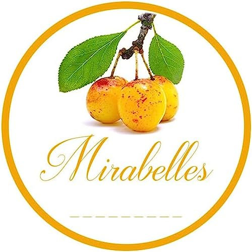 30x Mirabelles - Lot d'étiquettes autocollantes rondes pour la cuisine, diamètre 50mm, faciles à décoller, idéales pour l'étiquetage de vos pots de confitures et bocaux fait maison - Mon Bio Jardin