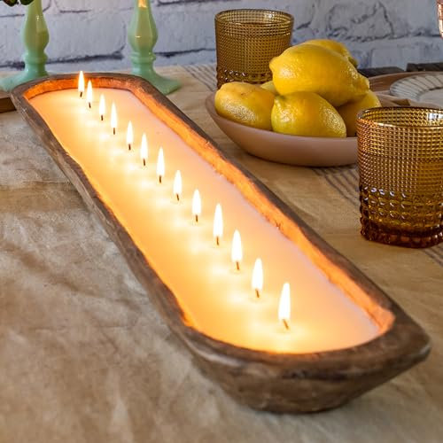 Wooden Dough Bowl Candle 30 Inch, Farmhouse Table Centerpiece, Soy Candle Boat, Bread Bowl, Unscented