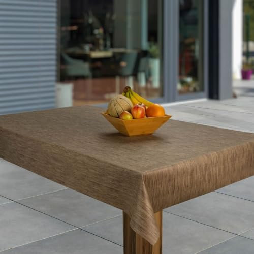 laro Wachstuch-Tischdecke Abwaschbar Garten-Tischdecke Wachstischdecke PVC Plastik-Tischdecken Eckig Meterware Wasserabweisend Abwischbar GAE, Muster:Leinenoptik Beige Weiß Braun, Größe:110x180