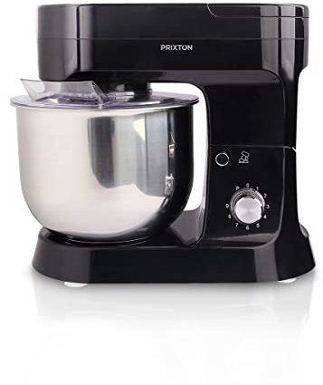 PRIXTON KR300 - Batidora Amasadora Reposteria Potencia 1800 W 9 Velocidades Bol Acero Inoxidable 8 litros 3 accesorios Tapa Transparente - Negro