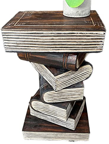 Darthome Book Stack Table Hand Carved Solid Wood Side End Coffee Stand Library Furniture