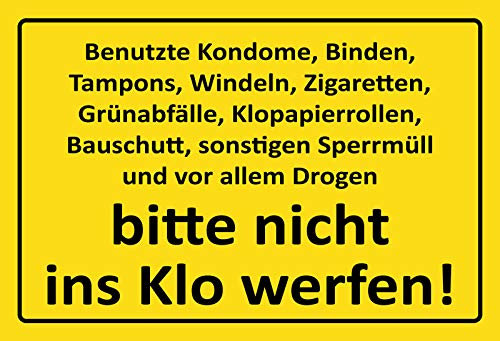 DekoDrom® Blechschild 20x30 cm Bitte nicht ins Klo werfen Kondome Binden Tampons Drogen witzige Hinweis Tafel WC Ordnung Wand Deko Bar Kneipe Cafe Sammler Geschenk