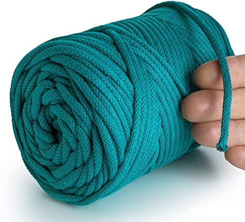 MeriWoolArt® Makramee Garn Meeresgrün 4 mm x 85 m Baumwollkordel, recyceltes weiches Baumwollgarn für das Stricken von Pflanzenhängern, Schmuckherstellung, Häkeltaschen