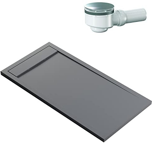 BERNSTEIN - Receveur de douche rectangulaire Gris Béton 160x80x4,5cm Bac douche Fonte minérale antidérapant + Bonde Dallmer Orio, Pente & Couvercle, Résistant & Durable - NEW YORK