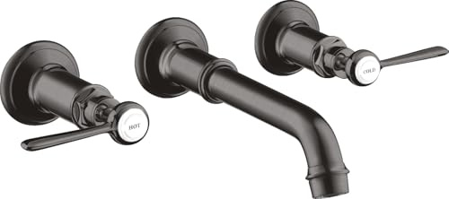 hansgrohe AXOR MONTREUX 3-Loch Waschtischarmatur Unterputz, Wandmontage, Hebelgriffe, Farbe: Brushed Black Chrome