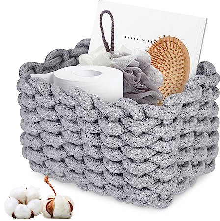 Cestini Portaoggetti Intrecciato in Corda di Cotone, Cesto in Corda di Cotone, Cesto Contenitore Organizer Cestini Portaoggetti Decorativi Rettangolari Naturali per Camerette Soggiorno Camera Da Letto