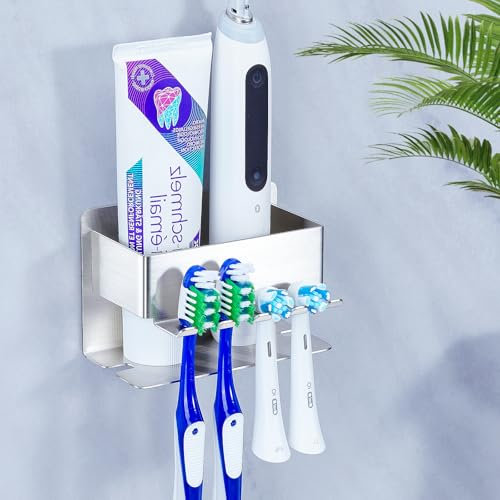 Porta Spazzolino da Muro, WAYASI Portaspazzolino Elettrico, Acciaio Inossidabile Porta Dentifricio, Porta Spazzolini Bagno, Porta Testine Portaspazzolini, Autoadesiva Porta Spazzolini Elettrici