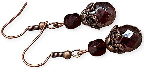 Vintage Ohrringe mit Glasperlen - rot, weinrot, dunkelrot, bordeaux & kupfer