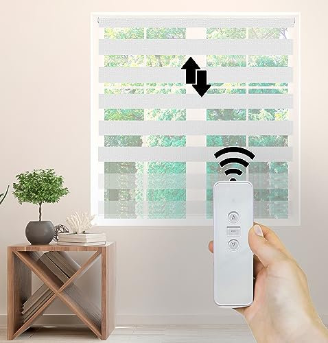ZEBRA BLINDS motorized Zebra Roller Blinds, Work with remote control, Rechargeable Motorized Blinds, Electric Day and Night Blind(100cm, White)