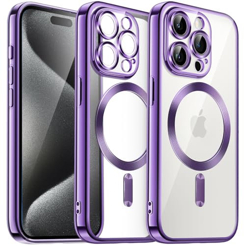 JETech Soft Clear Case for iPhone 15 Pro Max 6.7-Inch, Camera Lens Full Protection, Compatible with MagSafe Wireless Charging, Shockproof Electroplated TPU Phone Cover (Purple)
