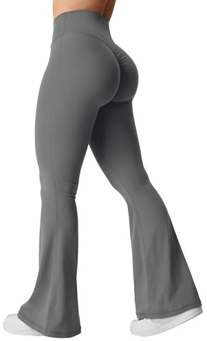 YEOREO Kalie Flare Scrunch Leggings für Damen, V-Ausschnitt, Kreuz-Taille, Glockenunterteil, Yogahose, Bauchkontrolle, Bootcut, Workout-Leggings, GRAU, M