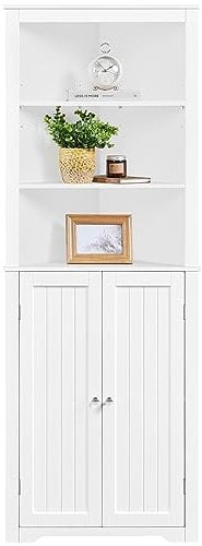 Yaheetech Tall Bathroom Corner Cabinet, Freestanding Cabinet with Adjustable Shelves and 2 Enclosed Doors for Living Room Kitchen,163cm Height