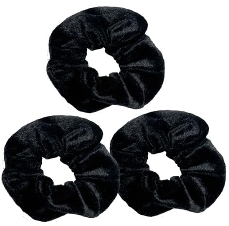 Jxuane Velvet Scrunchies, 3 Pack Black Scrunchies for Women - Soft Elastic Hair Bands, Ponytail Holders