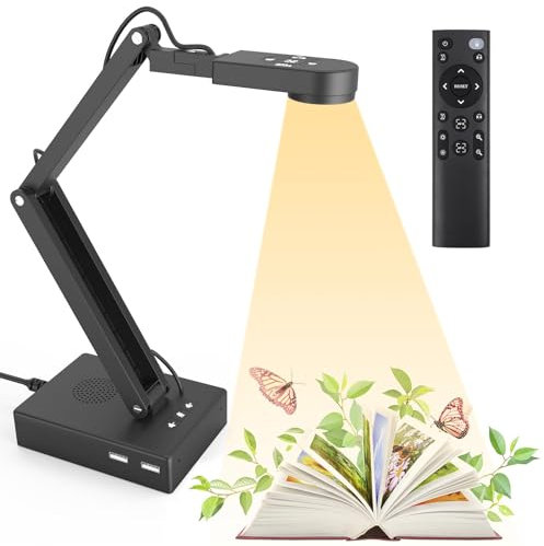Kitchbai Telecamera per Documenti, Videocamera pc con Telecomando, Zoom da 12 MP e 9X, Spostamento Immagine, Chiamata Bidirezionale, Mirroring, luci LED,Off/ON Immagine, per Apprendimento, Pittura