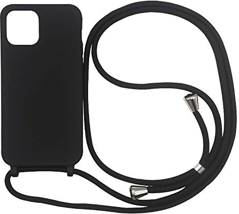 PuYu Zhe Compatible With iPhone 15 Pro Max Case,Soft Matte Silicone TPU Crossbody Cover with Adjustable Neck Cord Lanyard Strap,Slim Stylish Shockproof Lanyard Case-Black