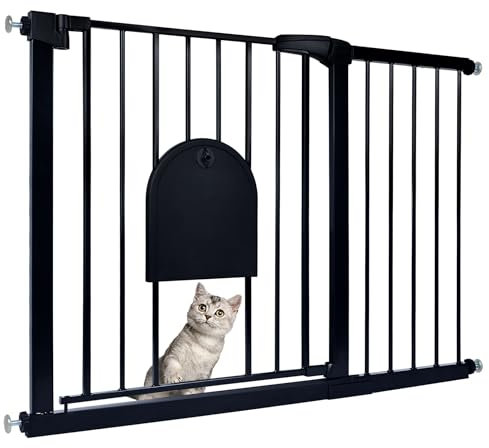Froadp Türschutzgitter Baby Treppengitter 105-115cm Kindergitter ohne Bohren Türgitter mit Tür für Hunde und Katzen Beidseitig Schwenkbar Absperrgitter Automatisch Haustier Gittertür, Schwarz