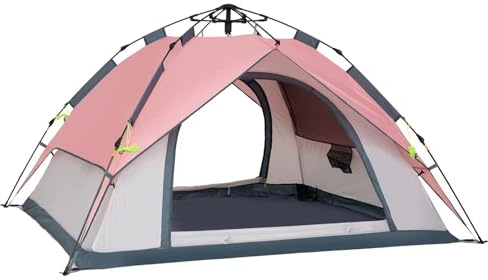 Pop-up-Zelt, Familienzelt für 4 Personen, tragbares Instant-Tipi Zelt, WWasserdicht und Winddicht für Camping, Wandern, Bergsteigen (Color : Pink and White)