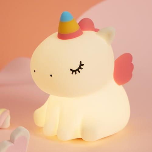 SALUOKE Einhorn Lampe, Silikon Nachtlicht Kinder, 3 Lichtmodi Nachtlicht Dimmbar mit Timer, Einhorn Geschenke für Mädchen, Touch-Steuerung Nachtlampe, Cute Kinderzimmer Deko Mädchen