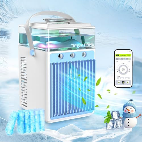 Climatiseur Mobile, 5 en 1 Mini Climatiseur Portable, Climatiseur Mobile Silencieux, Refroidisseur D'air, Ventilateur Climatiseur, Mini Climatiseur avec 3 Vitesses, 3 Modes de Brumisation