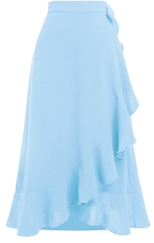 Odizli Damen Elegant High Waist Rüsche Wickelrock Sommer Midi Lang Rock