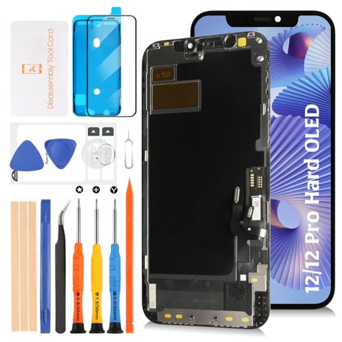 Olivechard Hard OLED 12/12 Pro LCD-Bildschirm-Ersatz für iPhone 12/12 Pro 15,5 cm (6,1 Zoll) [Hard OLED, kein LCD] LCD-Display, Touch-Digitalisierer, Bildschirmmontage A2403, A2172, A2402, A2404, mit