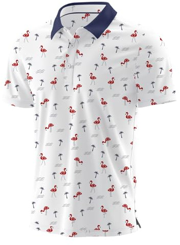 QIXING Summer Mens Golf Polo Shirts Moisture Wicking Printed Short Sleeve Quick Dry Polo T Shirts for Men Casual Golf Tops