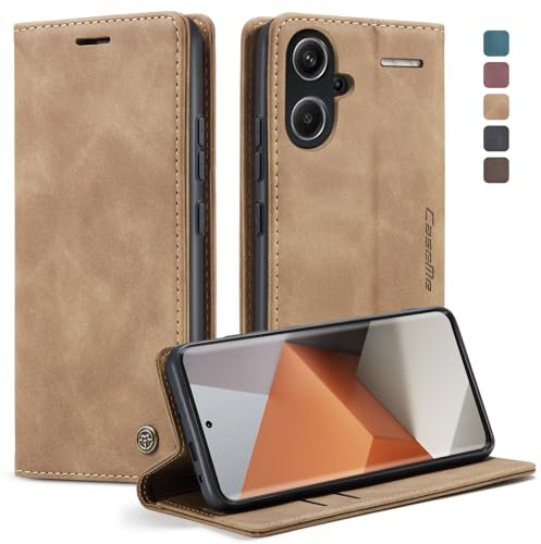 owlhold Handyhülle für Xiaomi Redmi Note 13 Pro+ 5G/Redmi Note 13 Pro Plus 5G Hülle Premium Lederhülle Weiches Vintage-Nubukleder Faltbare Ständer Klapphülle Kartenfach Schutzhülle-Braun