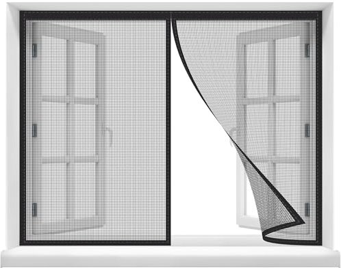 Moustiquaire Fenetre Porte,210x205cm Porte Rideau Moustiquaire Porte Magnétique pour Balcon Double Ouverture Latérale en Fibre de Verre Anti-Moustiques,Moustiquaire Aimantée Sans percage Noir
