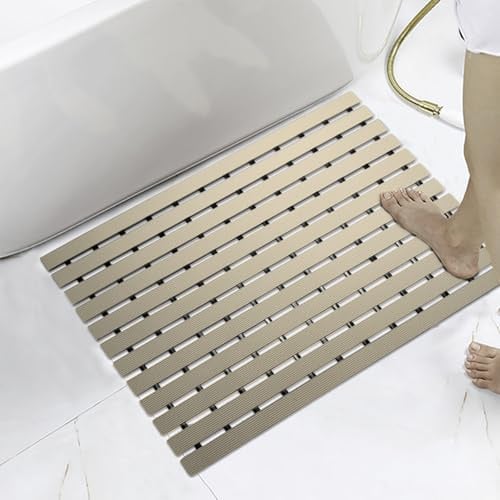 KARAT Antirutsch-Bädermatte für Nasszonen - 43 x 100 cm, Beige - Antibakterielle Fußmatte mit Drainagefunktion - Badematte, Duschrost, Saunarost, Nassraummatte für Umkleiden, Schwimmbäder, Bad