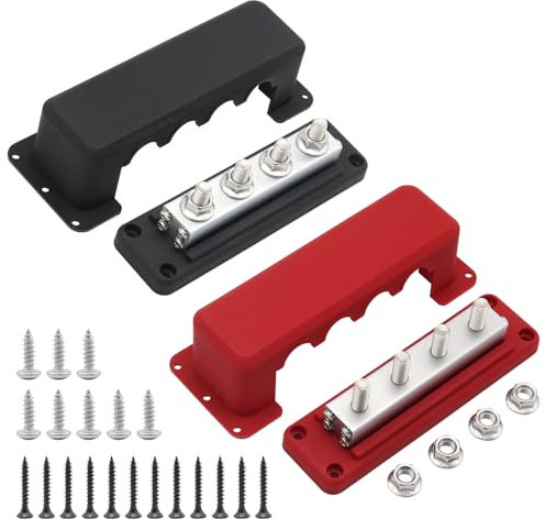Gloaso Sammelschiene Kupfer 12V-48V 600A Busbar Stromverteilerblock mit 4x M10 Klemmleisten Heavy Duty für Kfz Wohnmobil Solar Automobil Marine - DC 12V Batterie Sammelschienen Bus Bar - 2-Pack