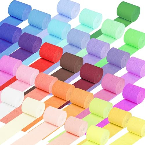32 Rollen Krepppapier Bunt 4,5 cm×10 m 32 Farben Krepppapier Kreppbänder Krepp Papier Papier Streamer für Geburtstagsfeier Hochzeit Karneval Party Décoration