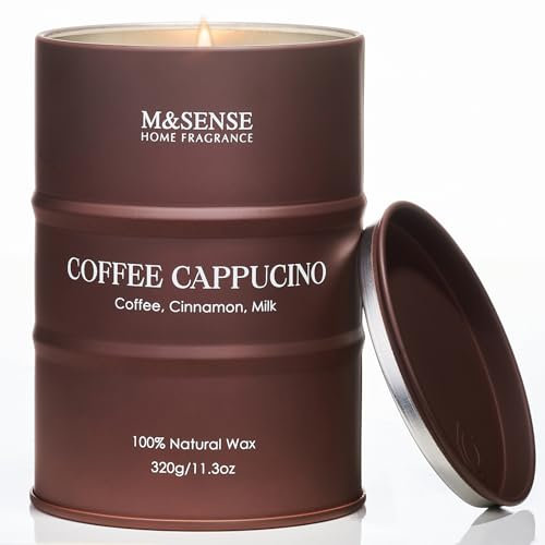 M&SENSE Kaffee Cappucina Duftkerzen im Glas Sojawachskerzen 320g 70 Std. lang anhaltendes Brennen Herbst Kaffee Aroma Kerzen Weihnachten Geschenk für Kaffeeliebhaber
