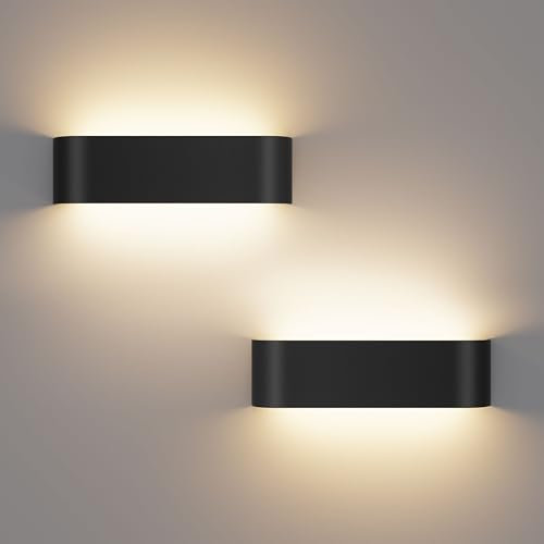OOWOLF LED Wandleuchten für den Innenbereich - 16W 29.5cm 3000K/4500K/6000K einstellbare Farbtemperatur-Wandleuchten für Schlafzimmer, Wohnzimmer, Küche, Esszimmer (Schwarz, 2er-Packung)