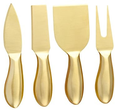 Ciieeo Coupe-fromage en Acier Inoxydable Doré, Kit Ustensiles la Cuisine Professionnelle, Couteaux à Fromage Ergonomiques, Set 4 Pièces, Usage Maison et Salle à Manger, Découpe et Service Polyvalents