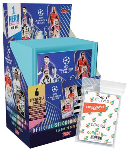 Bundle mit Topps - Champions League 2024/2025 - Sammelsticker - 1 Display (51 Tüten) + Exklusive Collect-it Hüllen