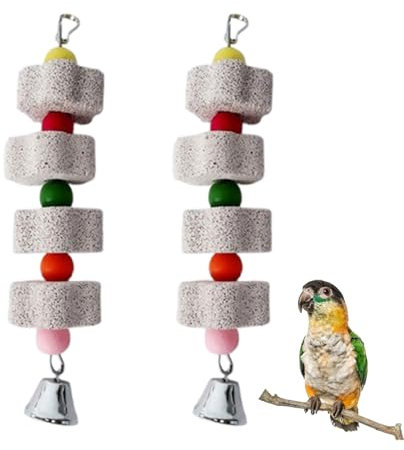 WBYNB 2 Piezas Piedra Molar Juguetes para Loros, Juguete de Piedra Moler Periquito, Piedra de Afilar Pico Pájaro, Piedra de Dentición para Loros, Periquitos, Agapornis y Otras Mascotas