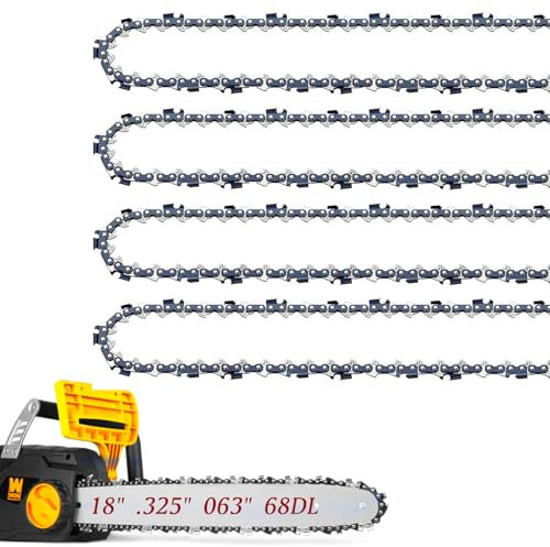 18 Inch Chainsaw Chains .063 Gauge .325 Pitch 68 Drive Links, Fit For Stihl 025, MS250, MS251 (PRE 2023 .063 Gauge),MS 231,MS 241, For Oregon V68, For Husqvarna-H28-68 (4 Chains)