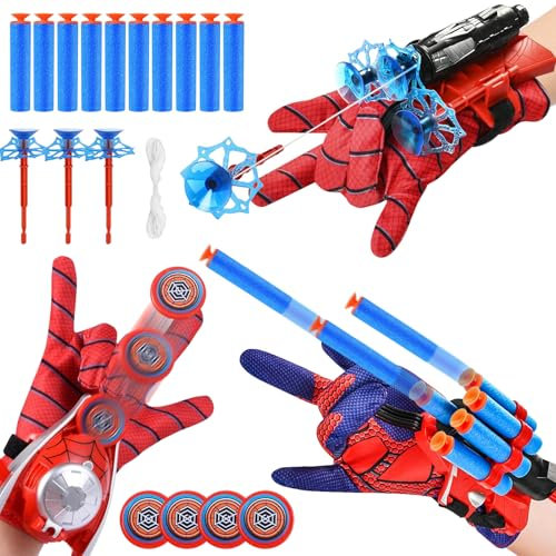 Lot de 3 Gant de Lanceur Spiderm Jouets de Poignet Lanceur de Héros Spiderm Jouet Spiderm Gant de Cosplay en Plastique pour Enfants Spiderm Launcher d'araignée Jouets Educatifs pour Enfants