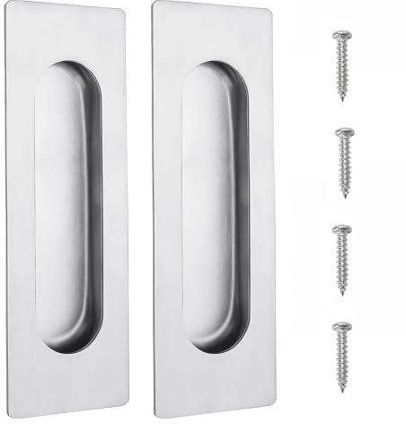 Wjelet 2 Pcs Flush Door Handles, Concealed Embedded Flush Sliding Door Pull Handles, Stainless Steel Rectangular Handle,with Hidden Screws for Cabinet, Drawer, Wardrobe