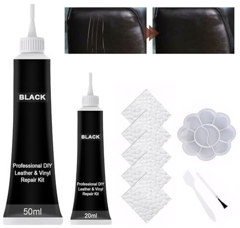 Pluvyze 2 Stück Leder Reparatur Set,50ml+20ml Flüssigleder Schwarz,Kunstleder Reparaturset,Lederreparatur Creme,Lederreparaturset Schwarz,Für Auto Lederlenkrad Sofa Gürtel Kunstleder Kratzer Risse
