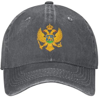HZCRAES Baumwolle Baseball Caps Für Herren Und Damen, Vintage Denim Nationales Emblem Montenegros Basecap Männer, Einstellbare Kappe Herren, Dad Truck Hat Sonnenschutz Baseballkappe
