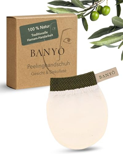 BANYÔ Peelinghandschuh mit Gummibund für Gesicht & Dekolleté I Pflegehandschuh aus 100% Viskose I Sanft & effektiv gegen abgestorbene Hautzellen I Fördert Zellerneuerung & ebenmäßiges Hautbild