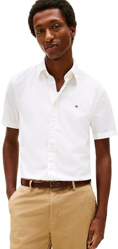 Tommy Hilfiger Men's CORE Flex POPLIN Solid S/S Shirt MW0MW42248YCF002 S/S Shirt, White, S