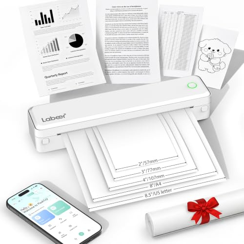 Labeer Portable Wireless Thermal Heat Small Printer 8.5 x 11 Inch Letter A4 Support, Inkless Simple Tiny Mobile Bluetooth Printer for Phone Laptop Travel Home Office