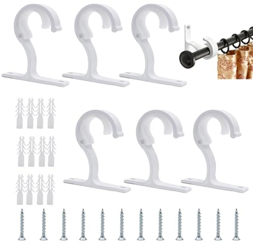 Tbintul 6 Stück Vorhangstangen Halterungen,Gardinenstangenhalter mit Schrauben,Robuste Aluminiumlegierung Gardinenstangen Halterung für Durchmesser von 25 bis 28 mm(Weiß)