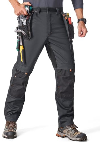 mosingle Men's Work Trousers Durable Stretch Cargo Construction Trousers Heavy Duty Safety Workwear with Multiple Pockets #9927-Grey-34