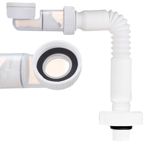 Dwitkul Siphon Lavabo Extra Plat 1 1/4, Évacuation Extensible 38-93 cm, Anti-Odeurs & Gain de Place, Compatible Lavabo de Salle de Bain, Cuisine, Tuyau de Vidange Réglable et Remplaçable (Blanc)